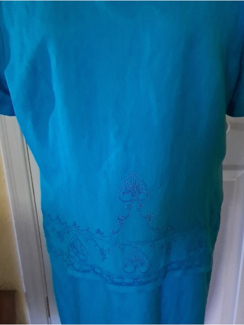 Positive Attitude Woman Vintage Turquoise Dress With Front Embroidery Size 16 - Picture 2 of 10